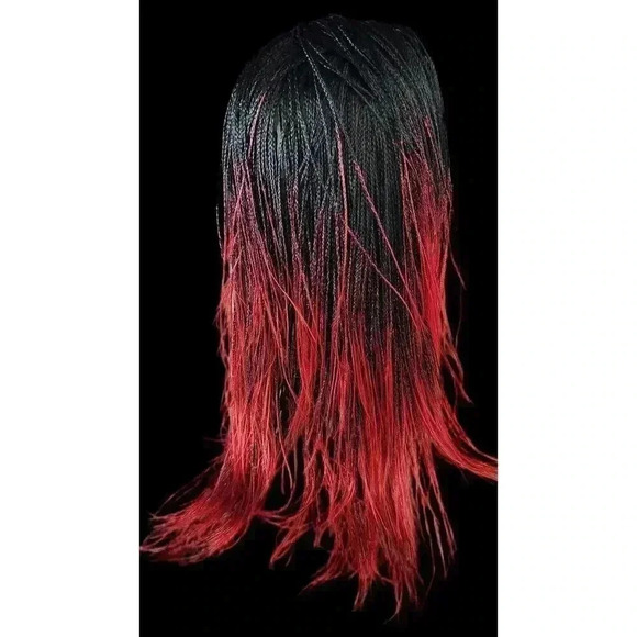 Yassine Red/Black Ombre Braided Wig | 100% Handmade Micro Millions Lace - Picture 8 of 16